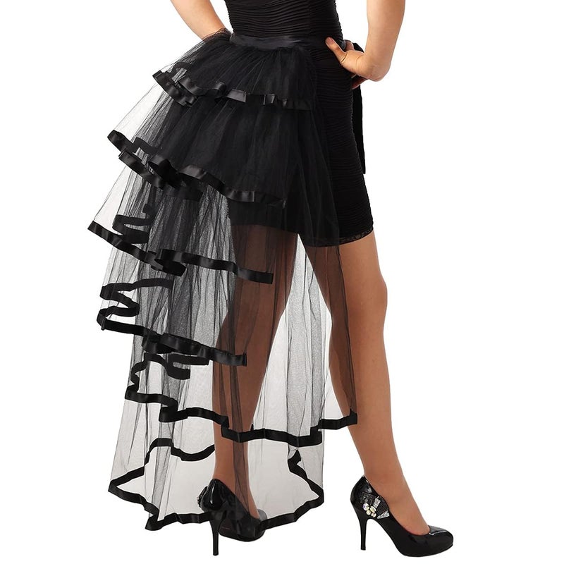 GRACEART Victorian Steampunk Bustle Skirt 6 Layered Tie-on Belt Tulle Tutu Overskirt A-black - Image 5